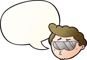 cartoon boy wearing sunglasses and speech bubble in smooth gradient style vector