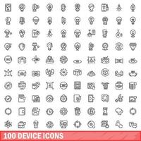 100 device icons set, outline style vector