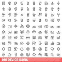 100 device icons set, outline style vector