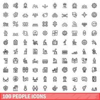 100 people icons set, outline style vector