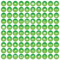 100 sea life icons set green circle vector