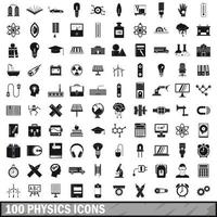 100 iconos de física, estilo simple vector