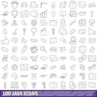 100 java icons set, outline style vector