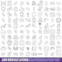 100 result icons set, outline style vector