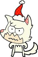 comic book style illustration of a annoyed fox wearing santa hat vector