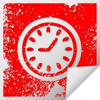 distressed square peeling sticker symbol wall clock vector