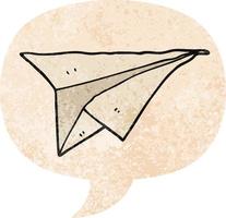 cartoon paper airplane and speech bubble in retro textured style vector