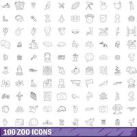 100 iconos de zoológico, estilo de contorno vector