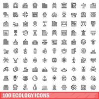 100 iconos de ecología, estilo de esquema vector