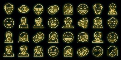 Smiling people icons set vector neon