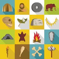 Caveman icons set, flat style vector