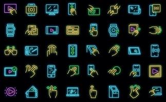 Touchscreen icon outline vector. Phone hand vector neon