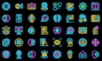 Machine learning icons set vector neon