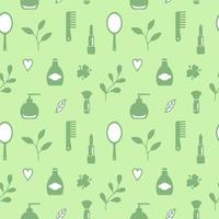 Seamless texture from cosmetics icons and floral elements, pattern, abstract background, wallpaper vector