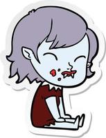 sticker of a cartoon vampire girl with blood on cheek vector