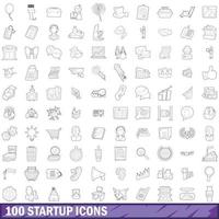 100 startup icons set, outline style vector