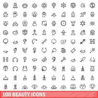 100 beauty icons set, outline style vector