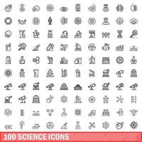 100 science icons set, outline style vector