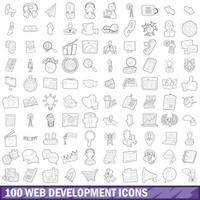 100 web development icons set, outline style vector