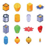 Floating lantern icons set, isometric style vector