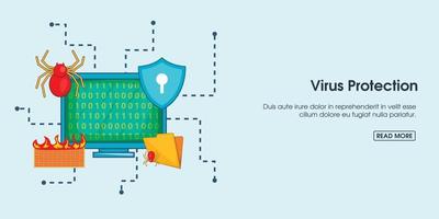 Virus protection banner horizontal, cartoon style vector