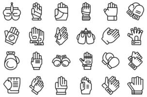 Sport gloves icons set outline vector. Fingers sport vector