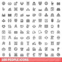 100 people icons set, outline style vector