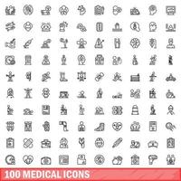 100 iconos médicos establecidos, estilo de contorno vector