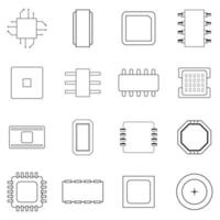 esquema de conjunto de iconos de chips de computadora vector