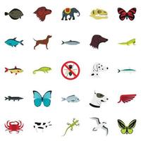conjunto de iconos de animales salvajes, estilo plano vector