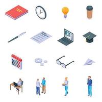 Preparation for exams icons set, isometric style vector