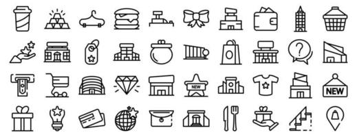 Mall icons set, outline style vector