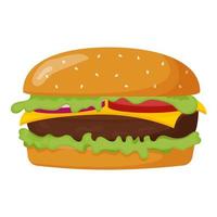 Burger with cheese and tomatoes. Street food. Flat vector illustration
