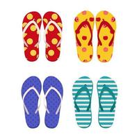 Pair of beach slippers. Collection of fashion flip flops. Flat vector illustration