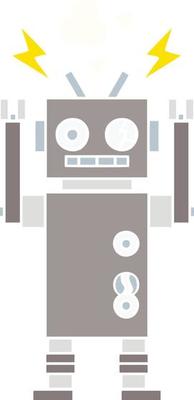 flat color retro cartoon malfunctioning robot
