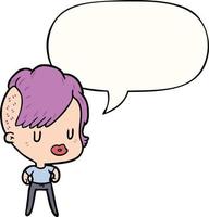 cartoon girl and punk hipster haircut and speech bubble vector