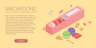 Macaroons red box banner, isometric style vector