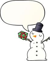 cartoon snowman and speech bubble in smooth gradient style vector