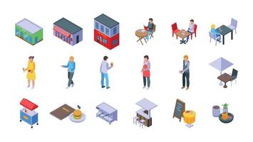 Street cafe icons set isometric vector. Adult city
