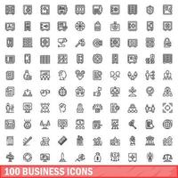 100 business icons set, outline style vector