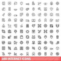 100 internet icons set, outline style vector