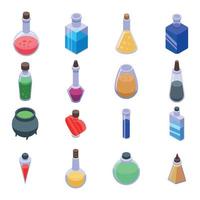 Potion icons set, isometric style vector