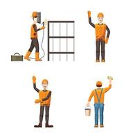 Builder icon set, cartoon style vector