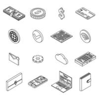 Digital wallet icons set vector outine