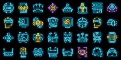 Vr platform icons set vector neon