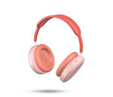 Headphone earphone 3d icon. Audio headset with pink accents. 3d wireless headphone in minimal style. Listen music gadget. Audio music instruments.  3D Rendered Illustration. photo