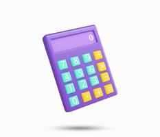 Calculator 3d icon. Purple digital calculator on the top view white background. Calculating, Accounting, financial analytics, bookkeeping, budget calculation symbol. 3d rendered illustration. photo