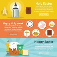 Holy Easter banner horizontal set, flat style vector