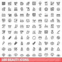 100 beauty icons set, outline style vector