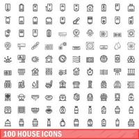 100 house icons set, outline style vector